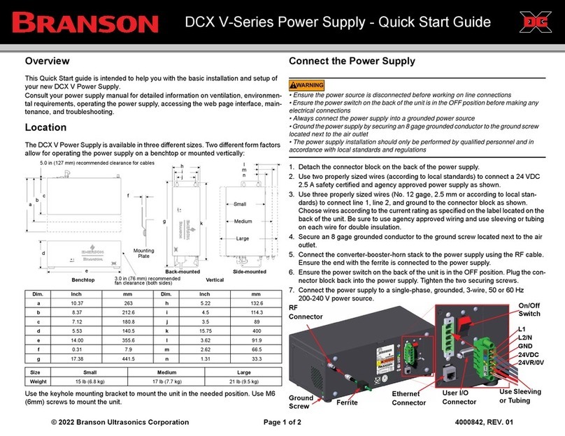 Branson DCX V-Series quick start guide