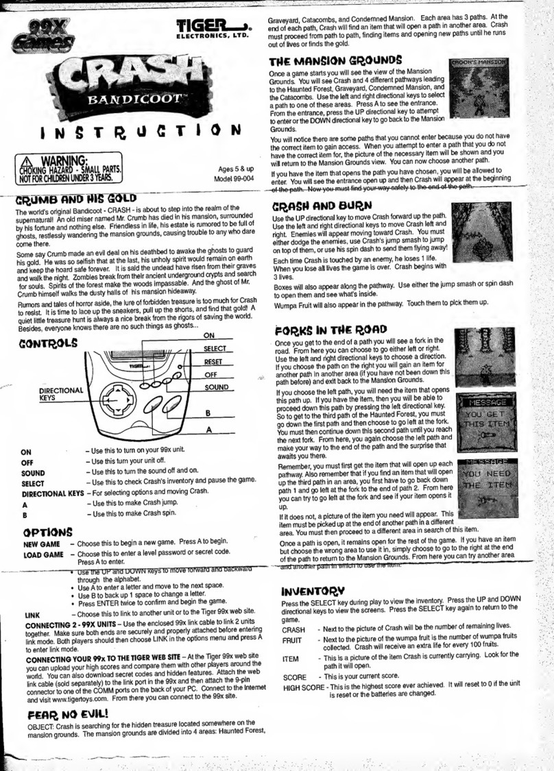 Tiger 99X Games CRASH BANDICOOT 99-004 User manual Tiger 99X Games CRASH BANDICOOT 99-004 User manual