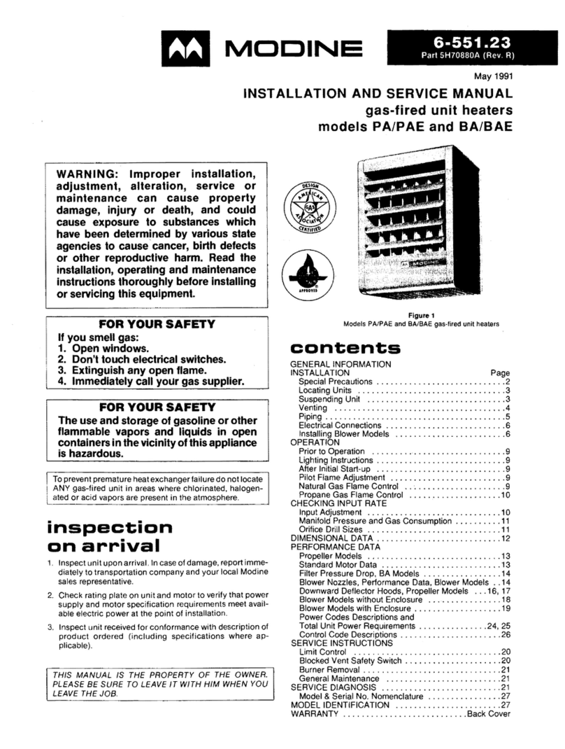 Modine Manufacturing PAE 30 Installation and service manual