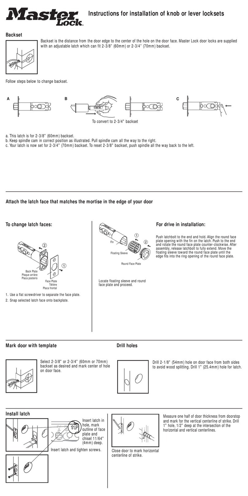 Masterlock BAO0115 Instructions for installation