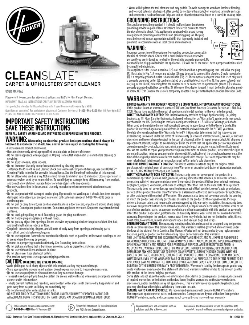 Hoover CleanSlate FH14020V User manual