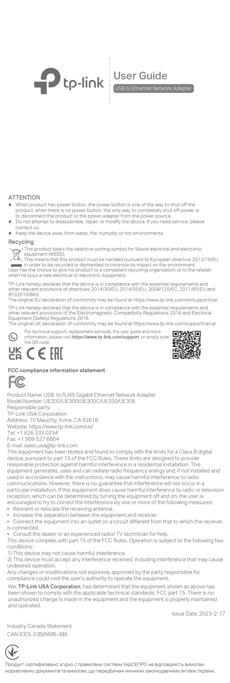 TP-Link UE200 User manual