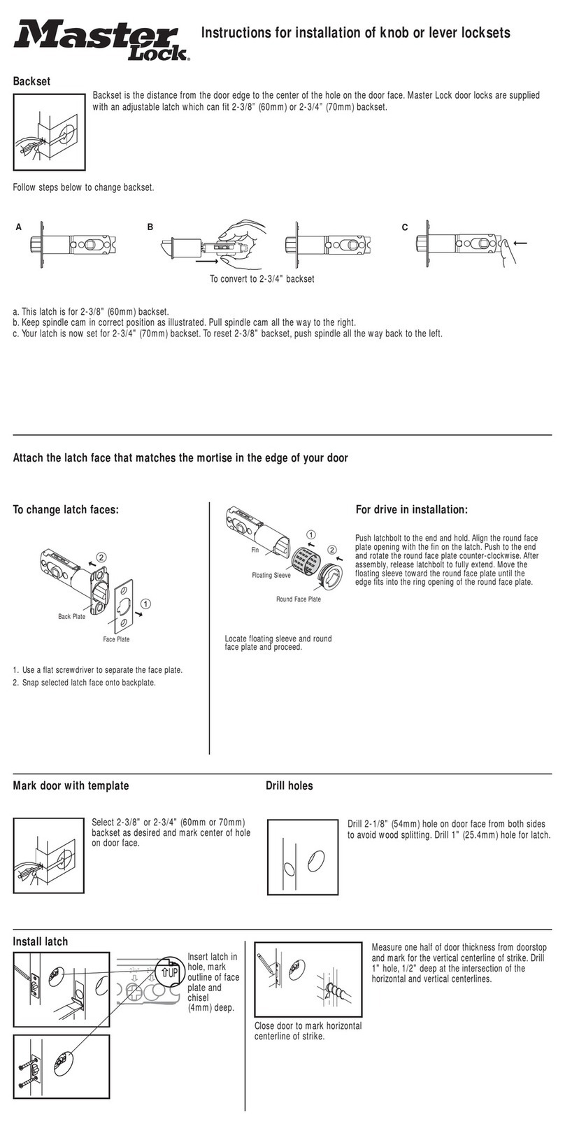 Masterlock BAO0415 Instructions for installation