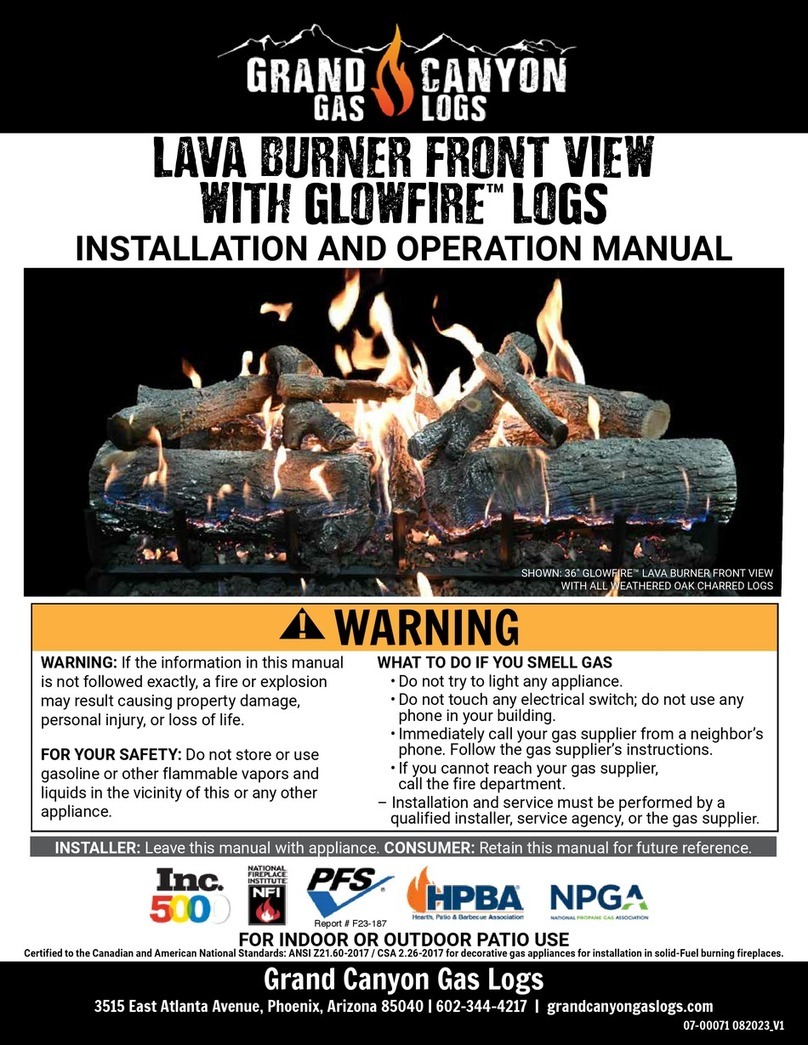 Grand Canyon Gas Logs GLOWFIRE LAVA BURNER FRONT VIEW Installation and operation manual