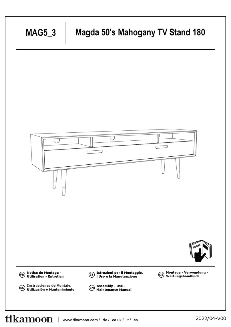 tikamoon Magda 50's Mahogany TV Stand 180 MAG5-3 Assembly, Use, Maintenance Manual