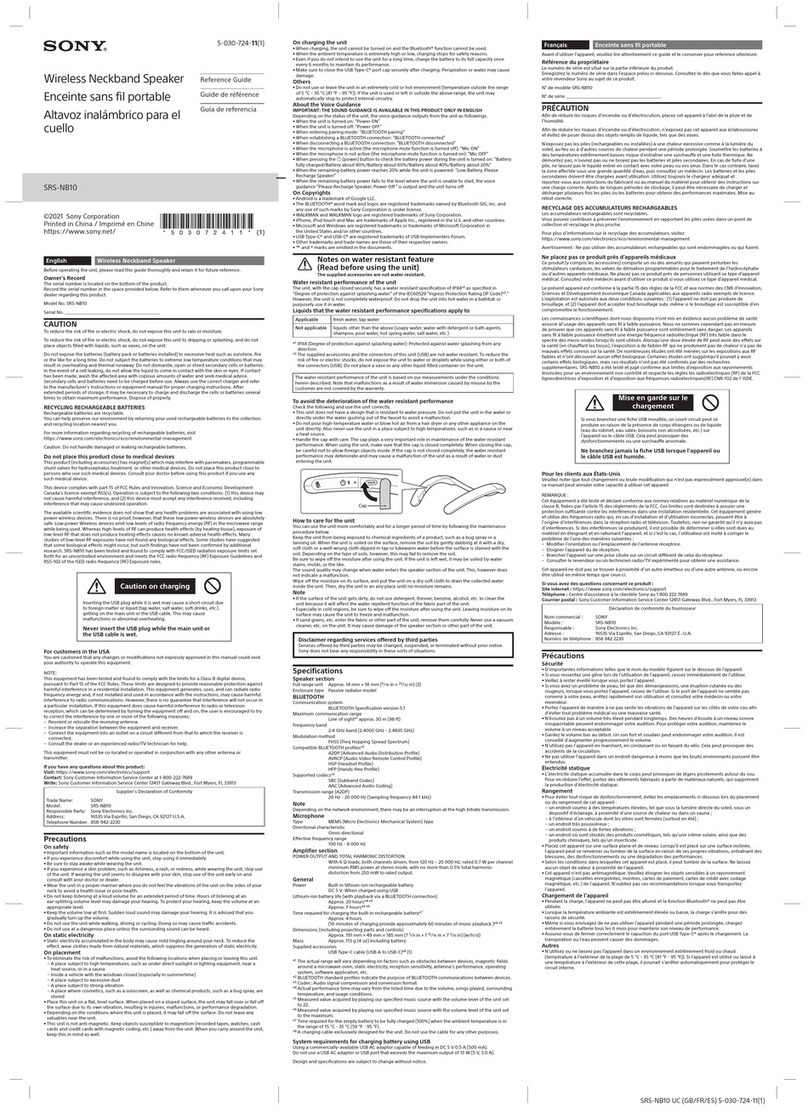 Sony SRS-NB10 reference guide