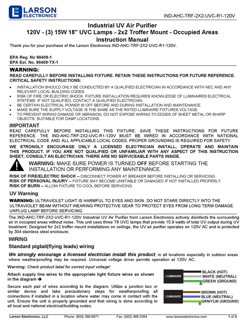 Larson Electronics IND-AHC-TRF-2X2-UVC-R1-120V User manual