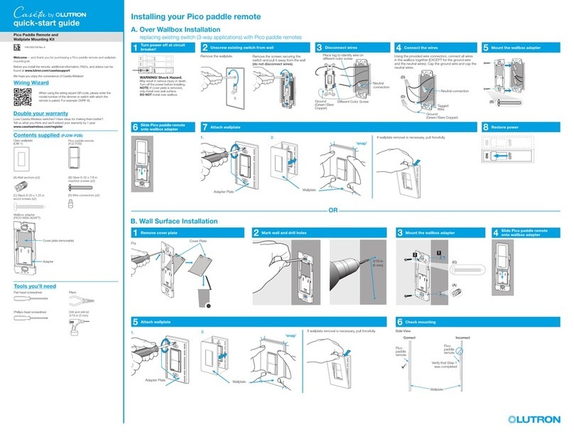Lutron Electronics Caseta Pico Paddle Remote quick start guide