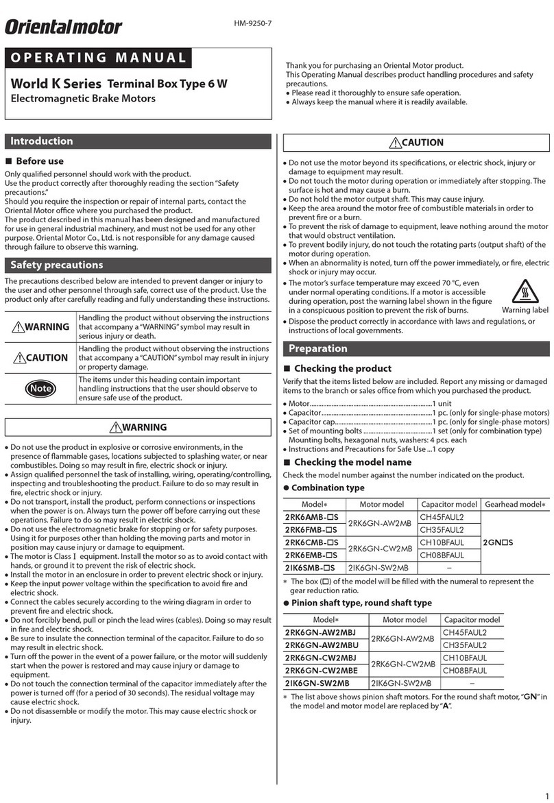 Oriental motor World K Series operating manual