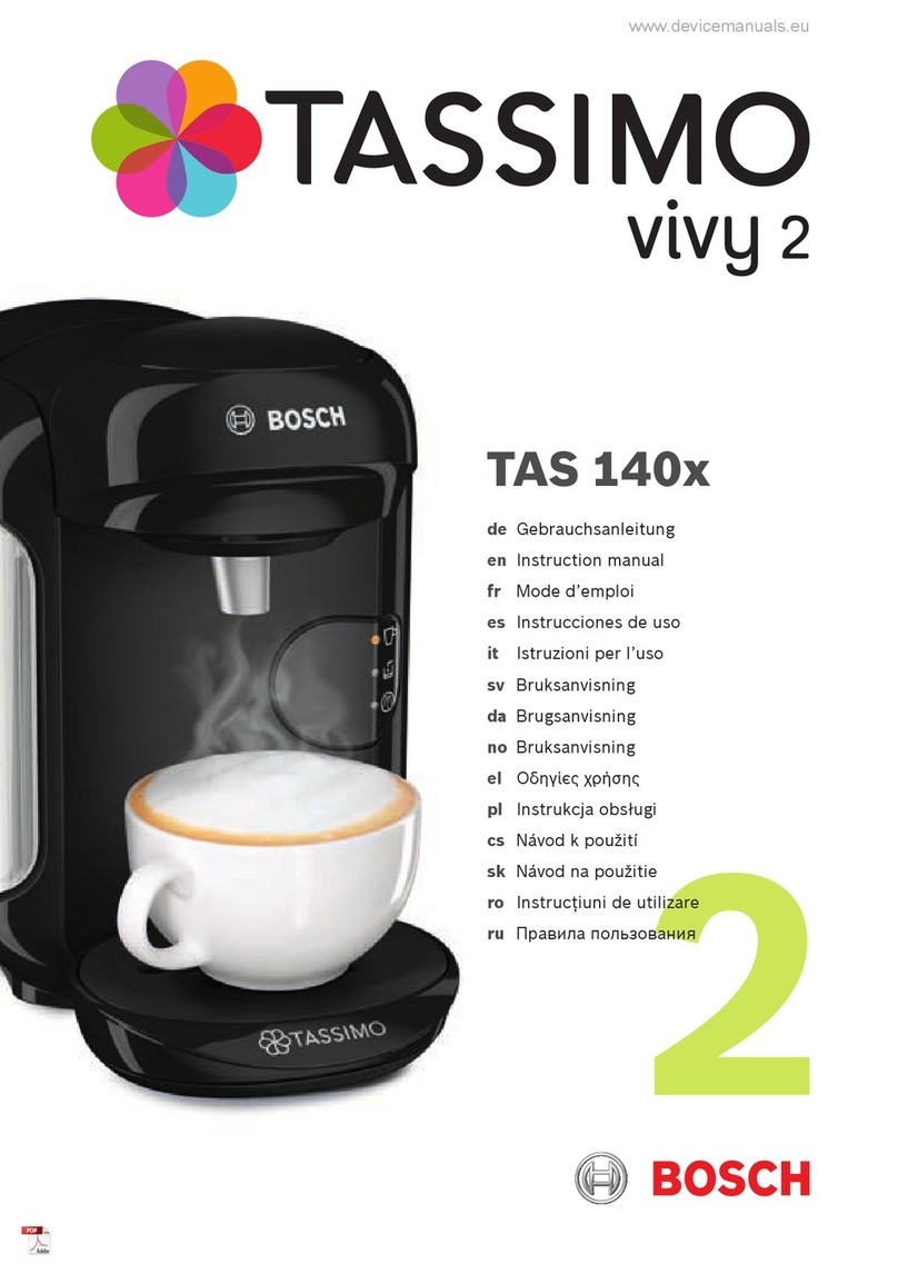 Bosch TASSIMO vivy 2 TAS 140 Series User manual Bosch TASSIMO vivy 2 TAS 140 Series User manual