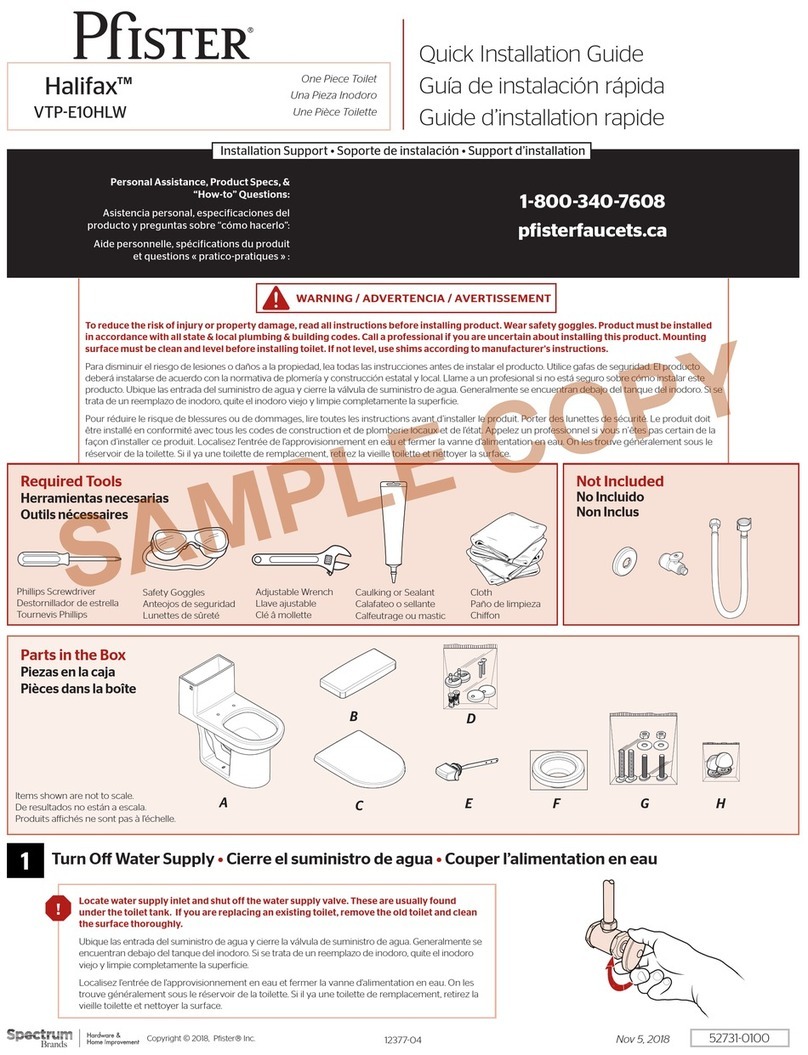 Spectrum Pfister Halifax VTP-E10HLW Quick installation guide Spectrum Pfister Halifax VTP-E10HLW Quick installation guide