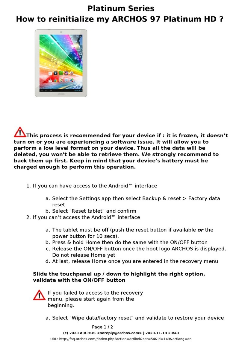 Archos 97 platinum HD Installation and user guide