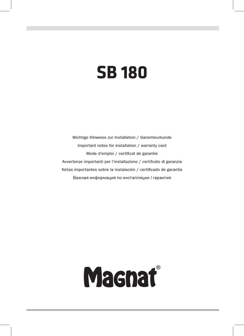 Magnat Audio SB 180 Important notes for installation & warranty card