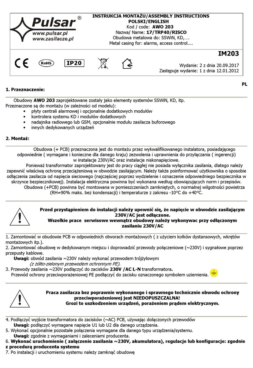 Pulsar 17/TRP40/RISCO User manual