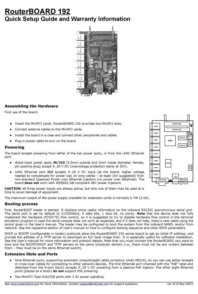 MikroTik RouterBOARD 192 Quick setup guide and warranty information