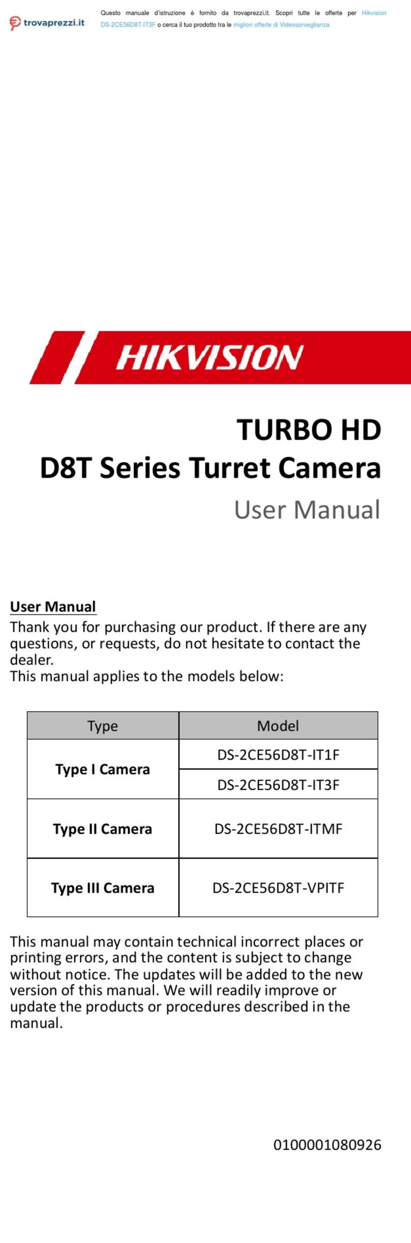 HIK VISION DS-2CE56D8T-IT3F User manual HIK VISION DS-2CE56D8T-IT3F User manual
