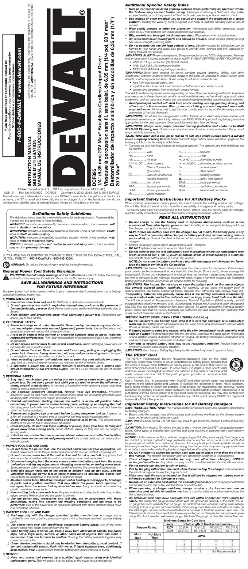 DeWalt XR LI-ION DCF895 instruction manual