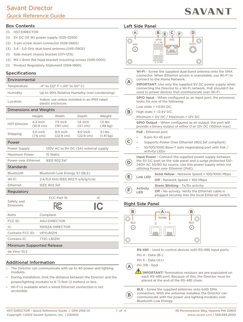 Savant Director HST-DIRECTOR Quick reference guide