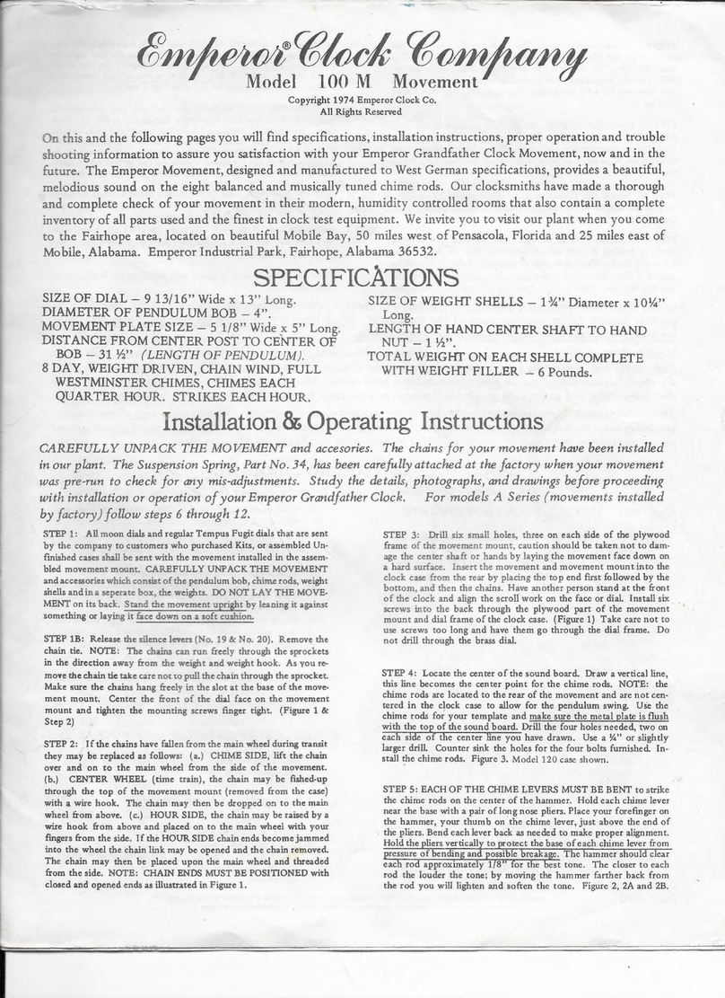 Emperor Clock Company 100 M Movement Installation & operating instructions