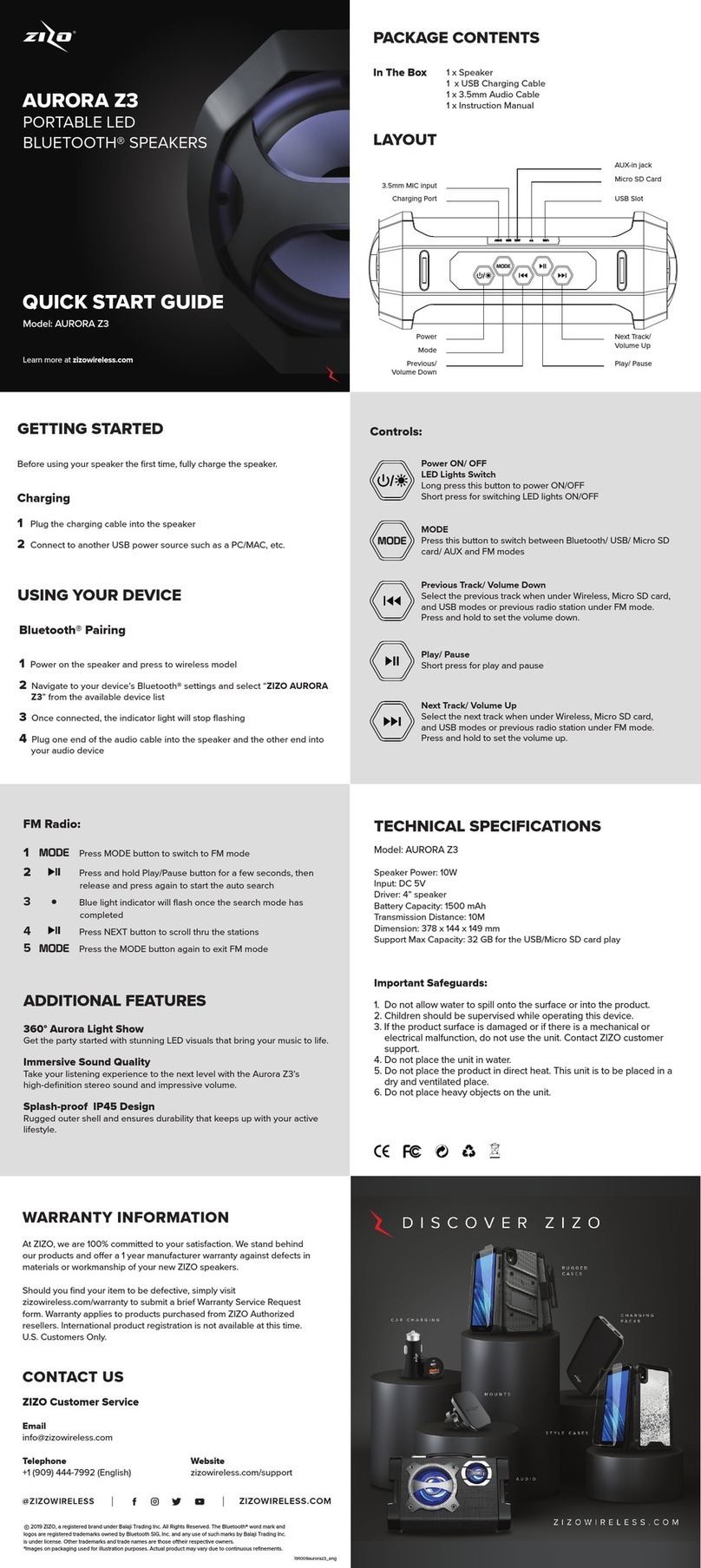 Zizo AURORA Z3 quick start guide