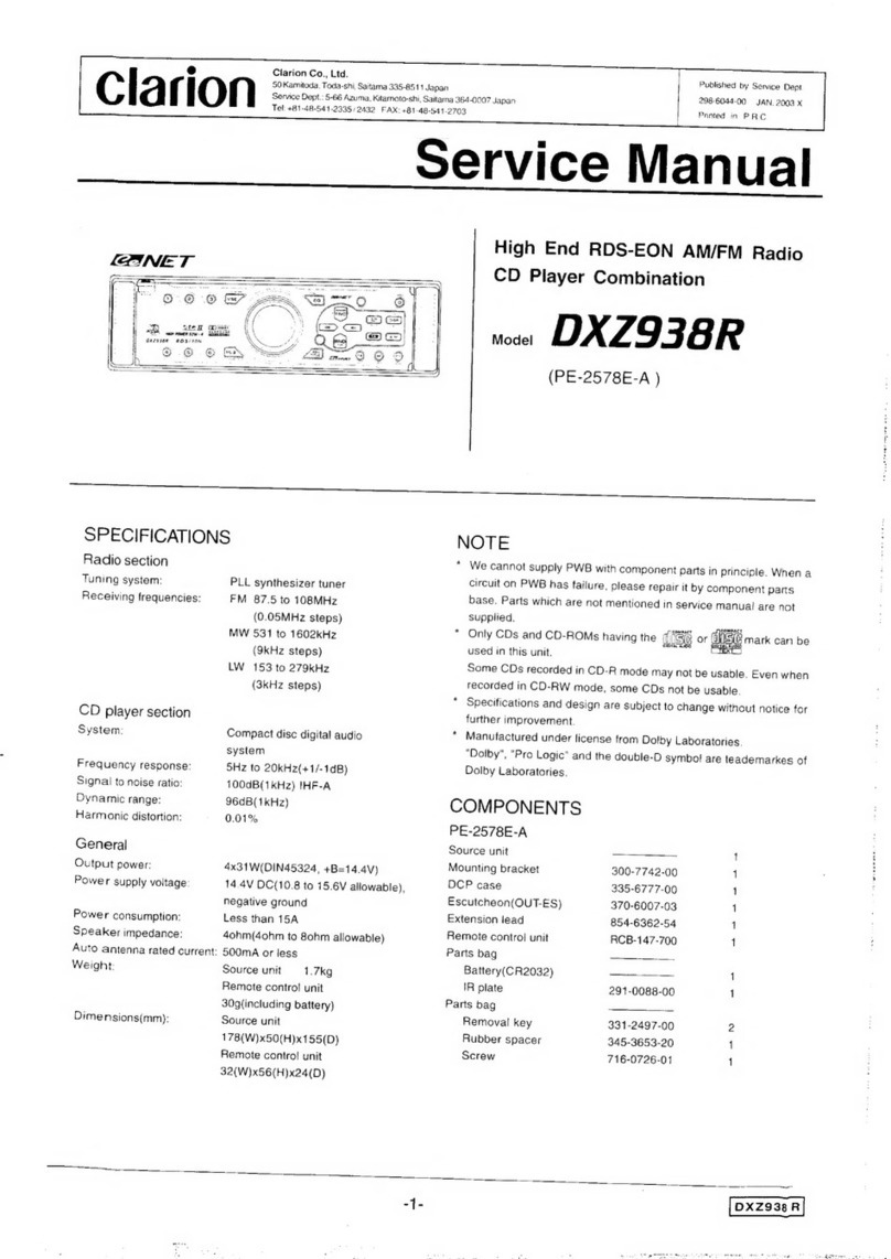Clarion DXZ938R User manual Clarion DXZ938R User manual