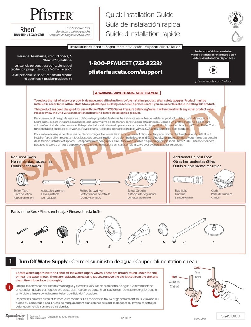 Spectrum Brands Pfister Rhen R89-1RH Quick installation guide