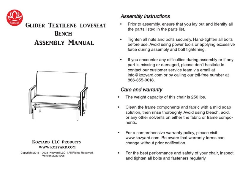 Kozyard Glider Textilene Assembly manual Kozyard Glider Textilene Assembly manual