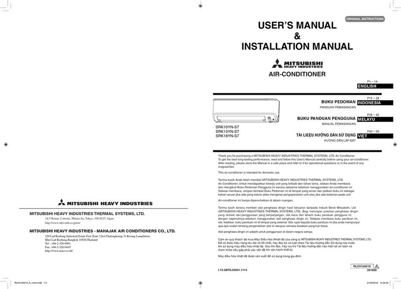 Mitsubishi Heavy Industries SRK10YN-S7 User manual Mitsubishi Heavy Industries SRK10YN-S7 User manual