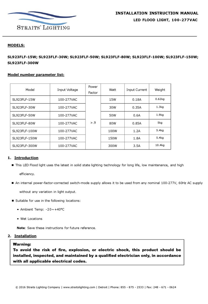 Straits Lighting SL923FLF-15W Installation instructions manual Straits Lighting SL923FLF-15W Installation instructions manual