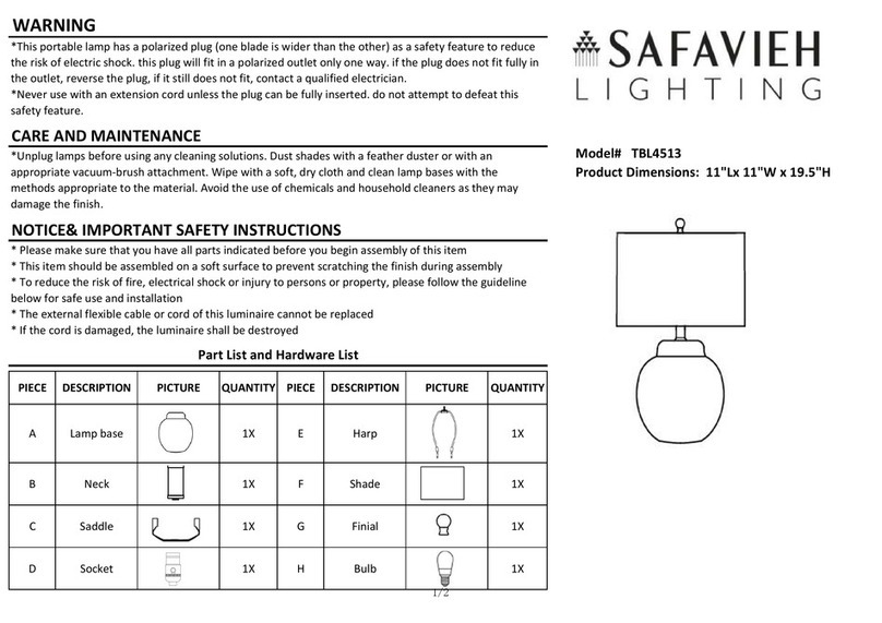 Safavieh Lighting Roux TBL4513 User manual Safavieh Lighting Roux TBL4513 User manual