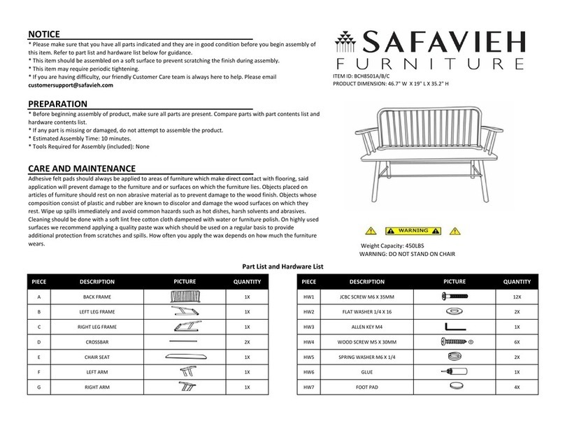 Safavieh Furniture Lucilia BCH8501A manual Safavieh Furniture Lucilia BCH8501A manual