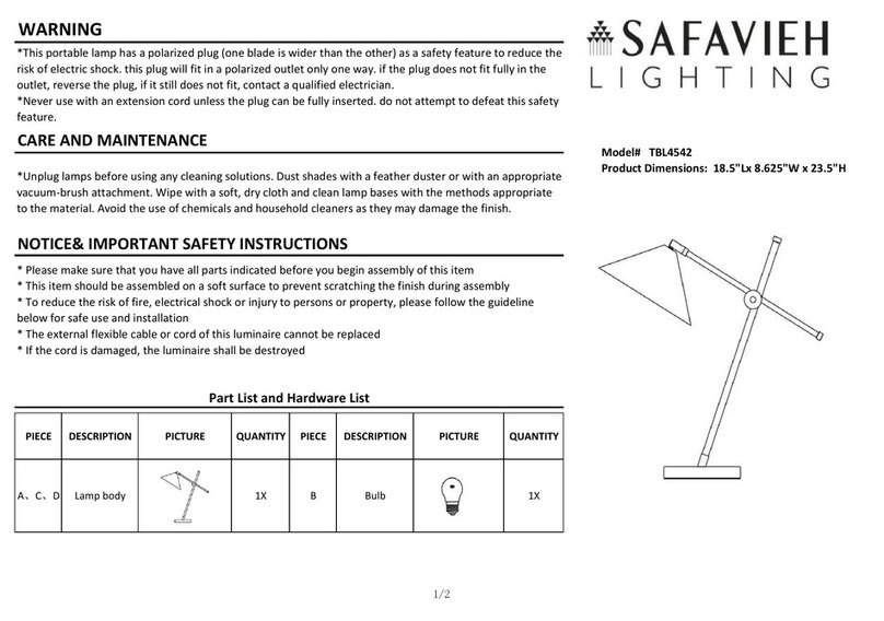 Safavieh Lighting Duane TBL4542 quick start guide Safavieh Lighting Duane TBL4542 quick start guide