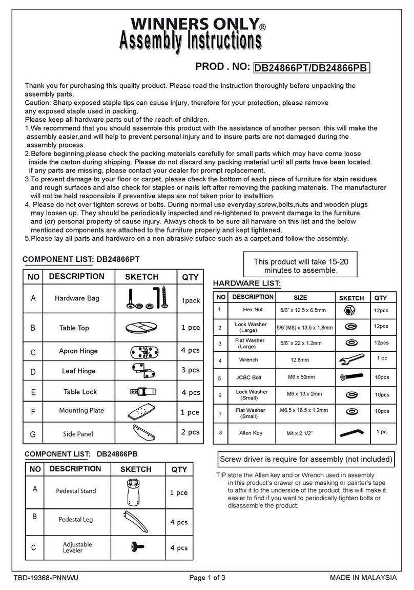 Winners Only DB24866PT User manual Winners Only DB24866PT User manual