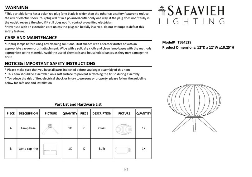 Safavieh Lighting Coehlo TBL4529 quick start guide