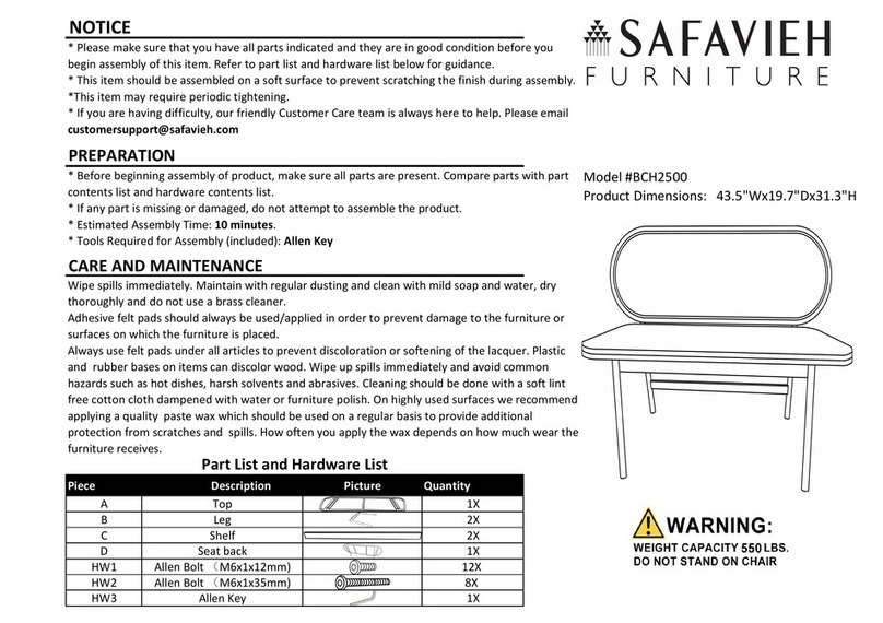 Safavieh Furniture Quillion BCH2500 User manual Safavieh Furniture Quillion BCH2500 User manual