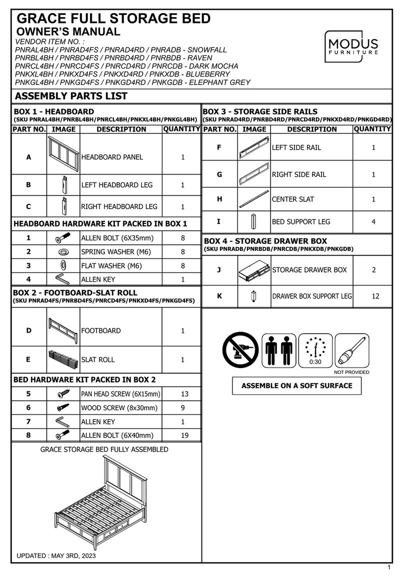 Modus Furniture GRACE PNRAL4BH owner's manual Modus Furniture GRACE PNRAL4BH owner's manual
