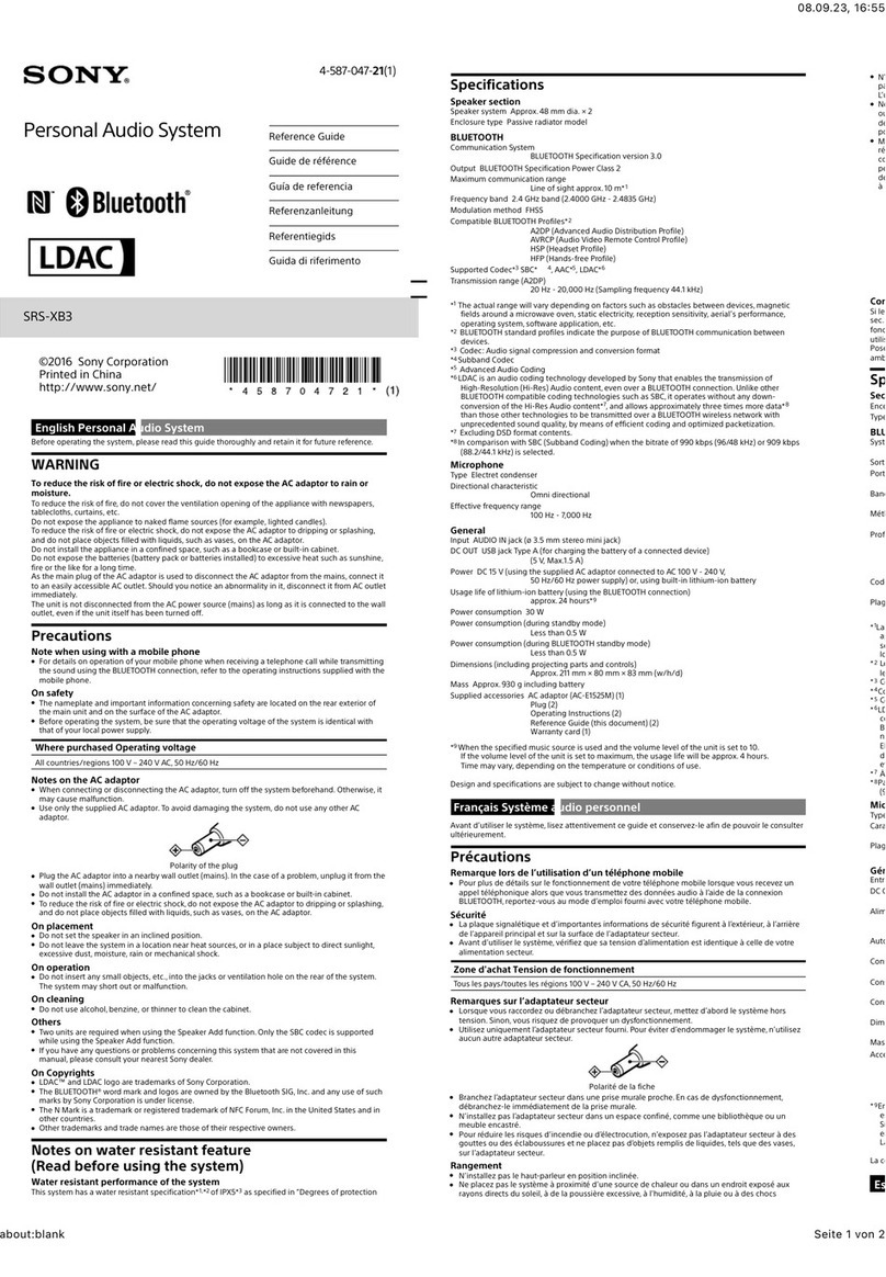 Sony SRS-XB3 User manual Sony SRS-XB3 User manual