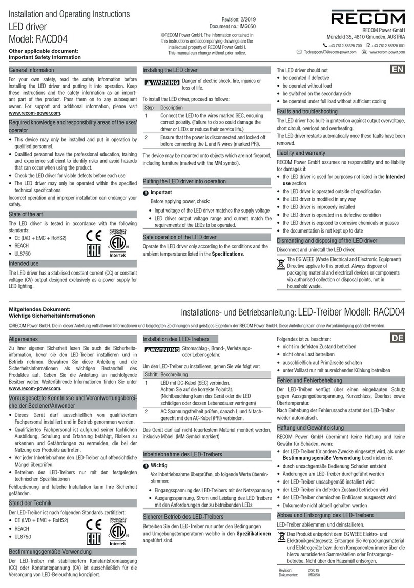 Recom RACD04 Installation and operating instructions