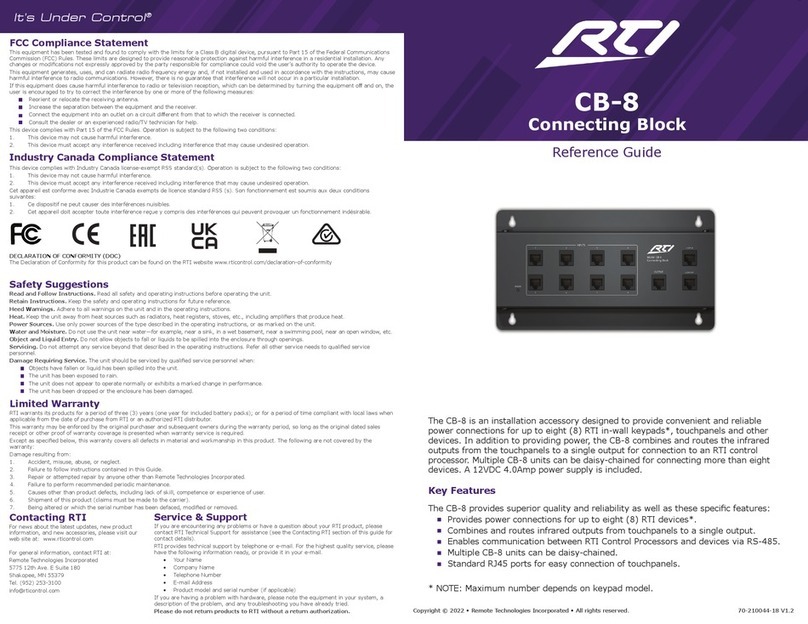 RTI It's Under Control CB-8 reference guide