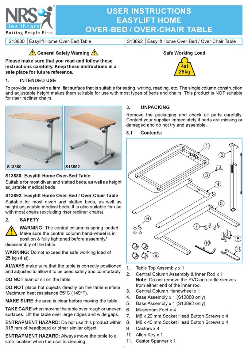 NRS Healthcare Easylift Home Over-Bed Table User manual