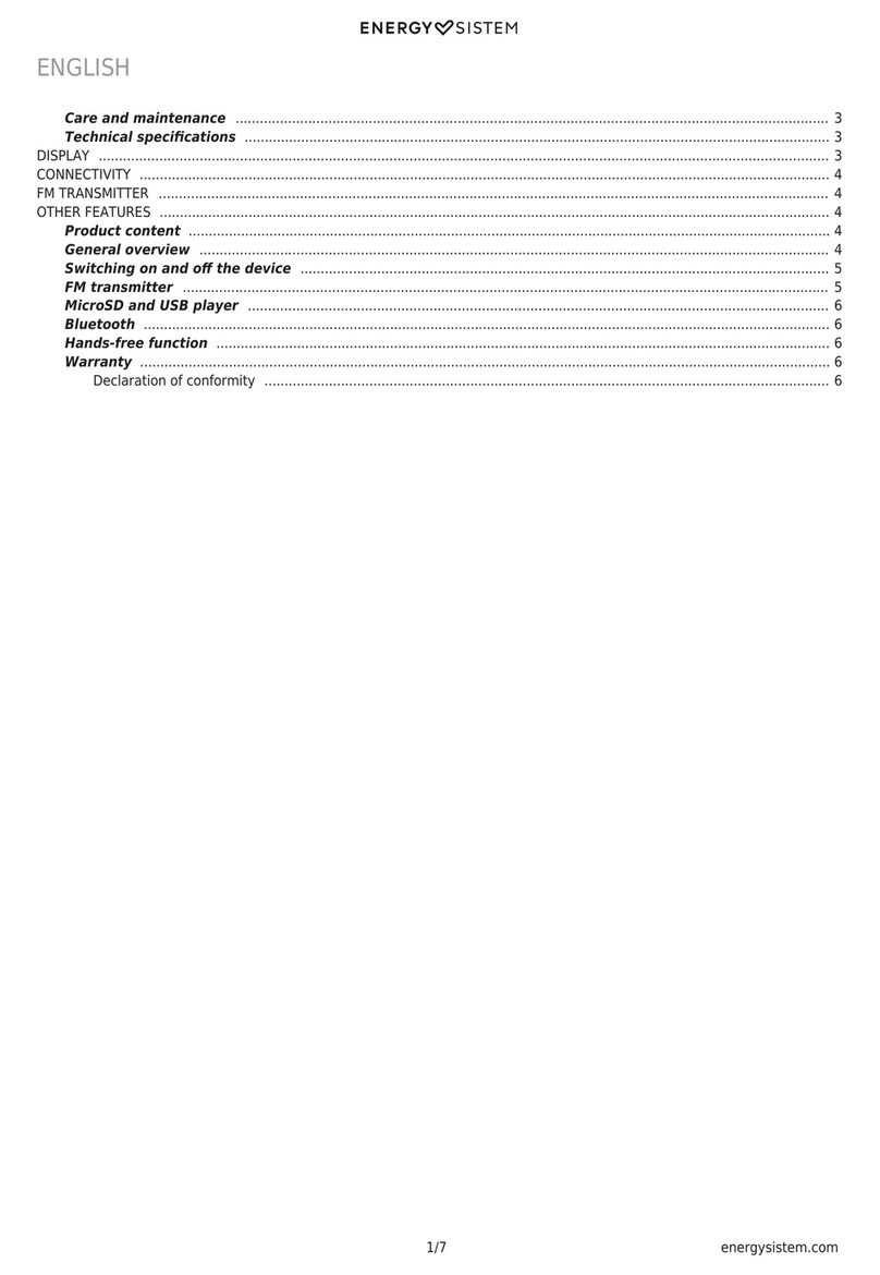 ENERGY SISTEM Car Transmitter FM Bluetooth user manual