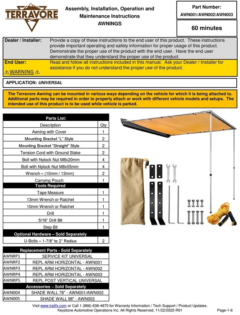 TrailFX Terravore AWN001 Assembly, Installation, Operation and Maintenance Instructions