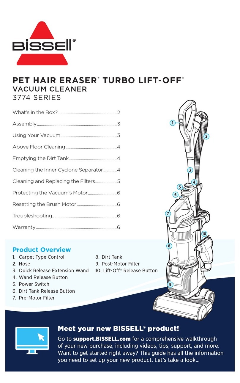 Bissell PET HAIR ERASER TURBO LIFT-OFF 3774 Series manual