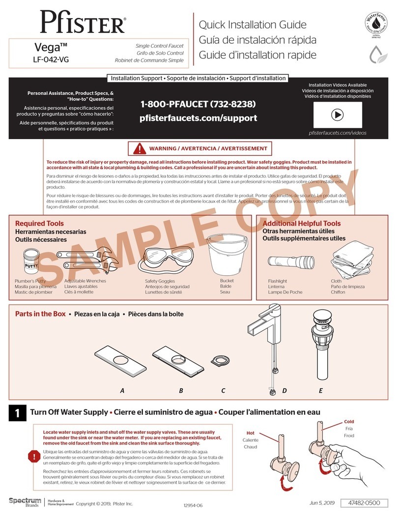 Spectrum Brands Pfister Vega LF-042-VG Quick installation guide