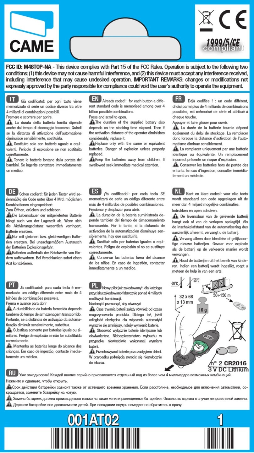 CAME 001AT02 User manual