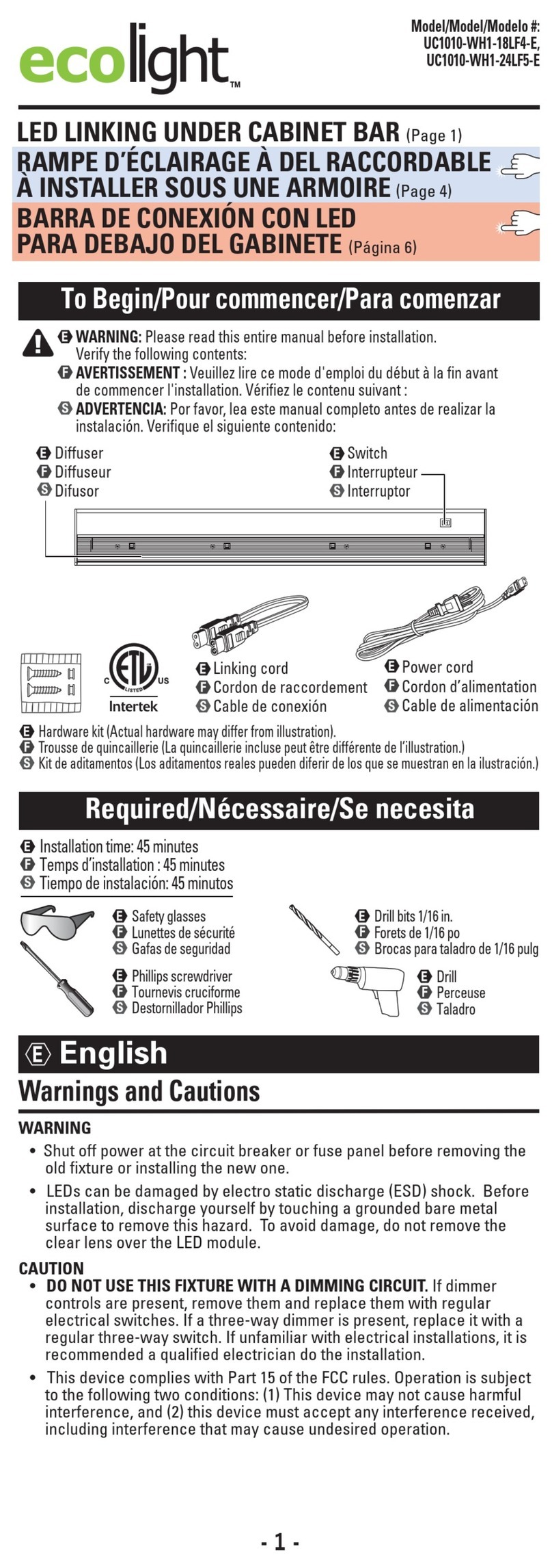 ecolight UC1010-WH1-18LF4-E User manual