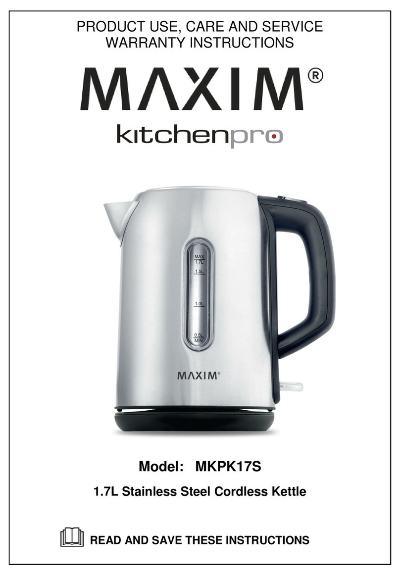 Maxim MKPK17S Product use, care and service warranty instructions