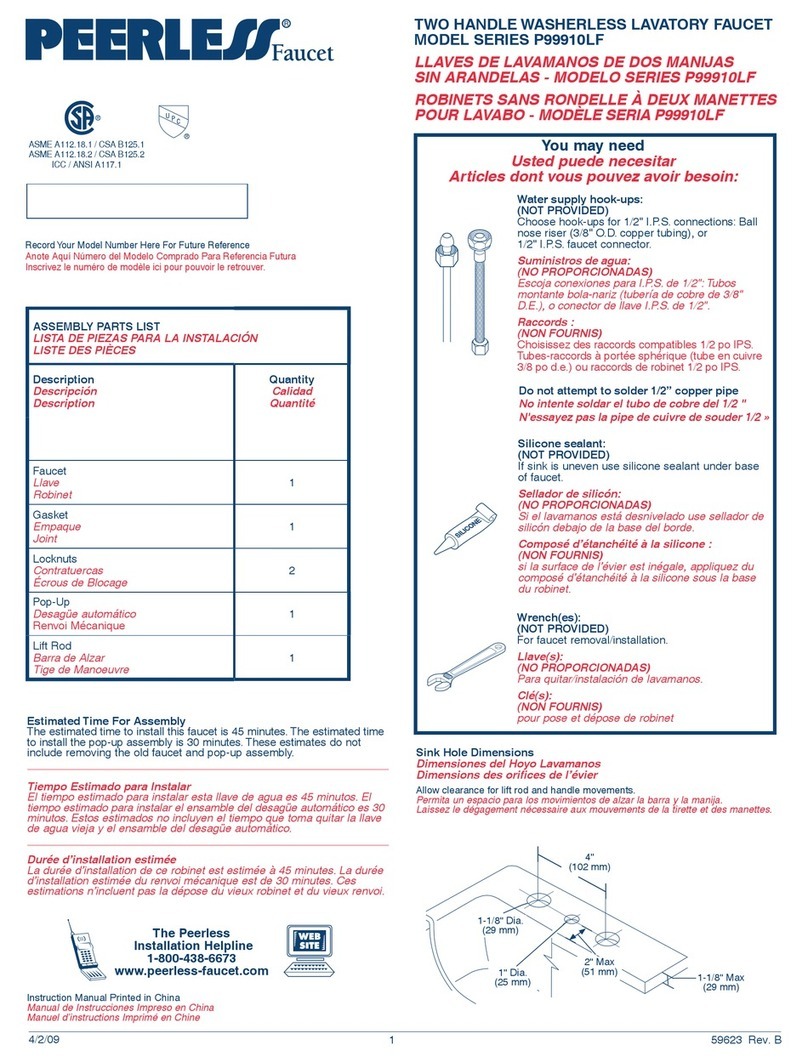 Peerless Faucet P99910LF Series User manual
