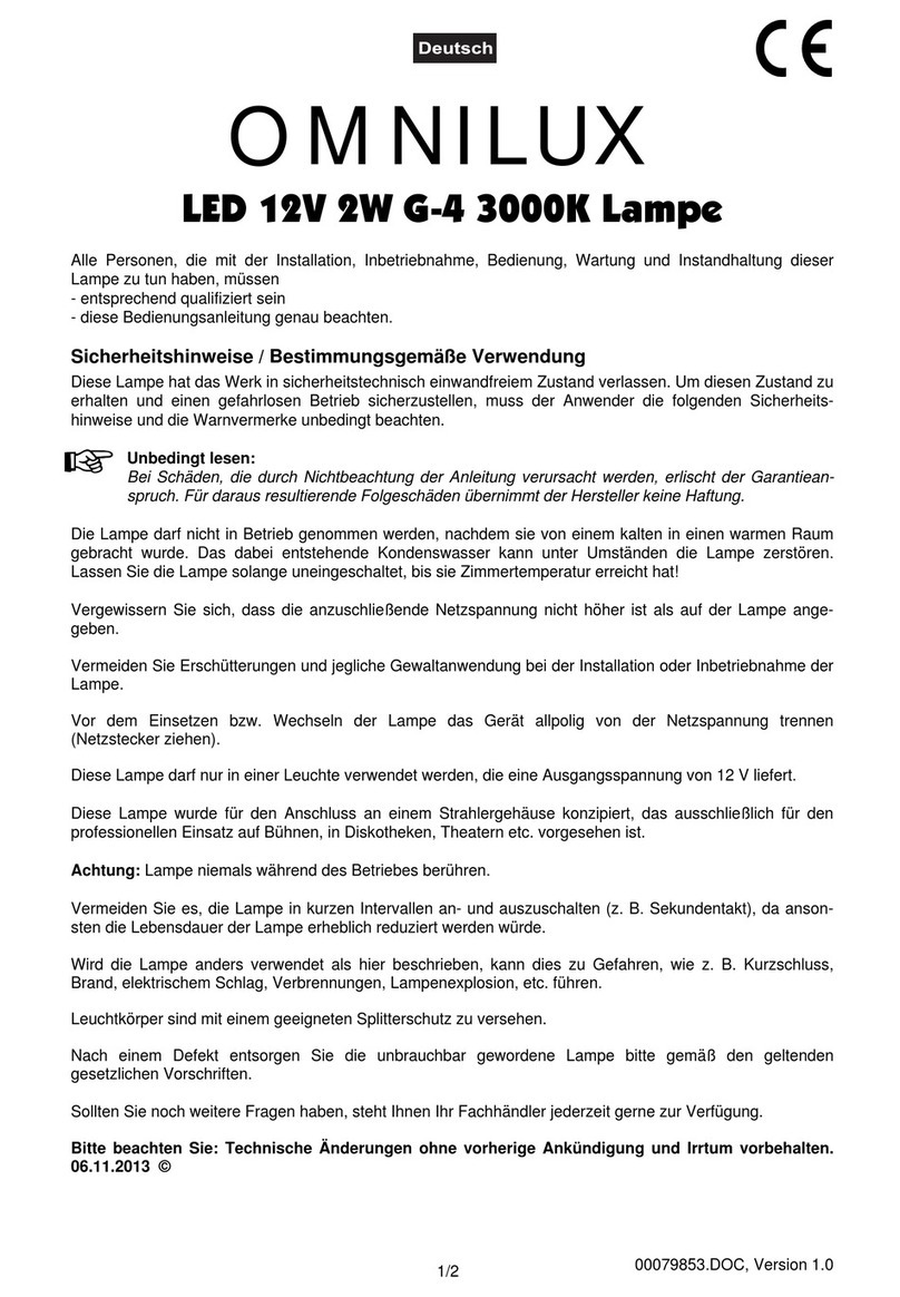 Omnilux LED 12V 2W G-4 3000K quick start guide