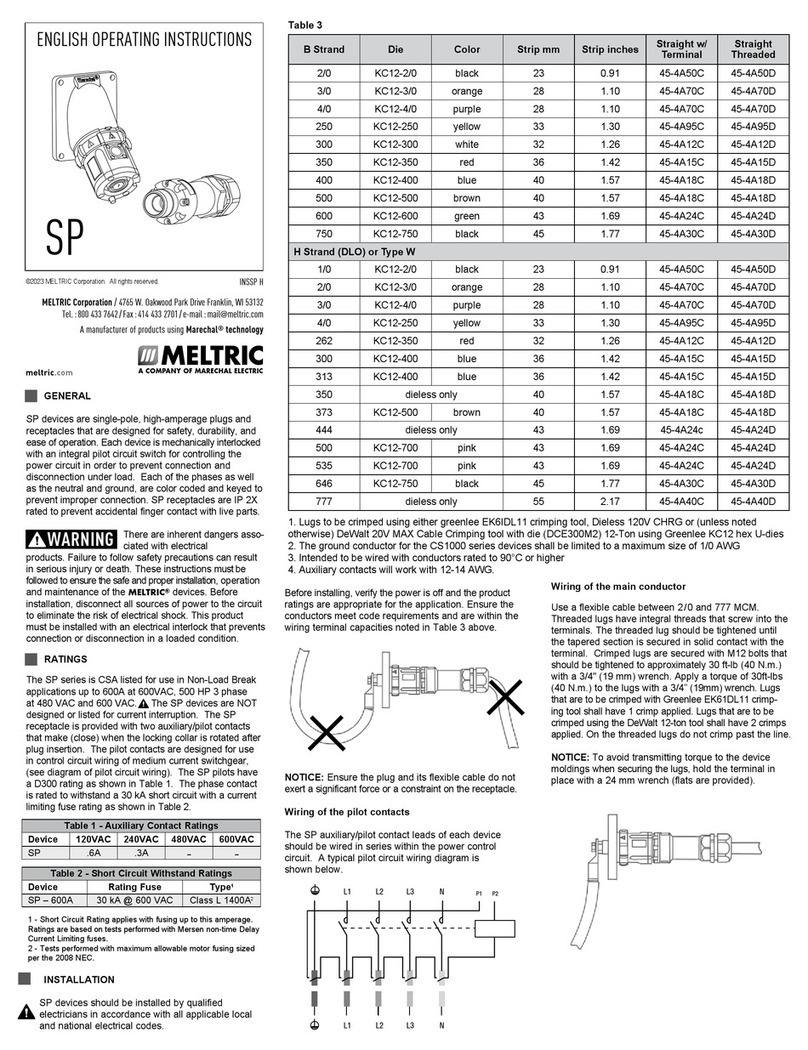 Meltric SP Series operating instructions